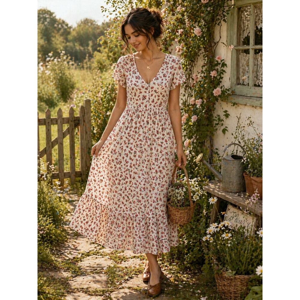 See You Monday Floral Cottagecore Midi Dress in Size XL